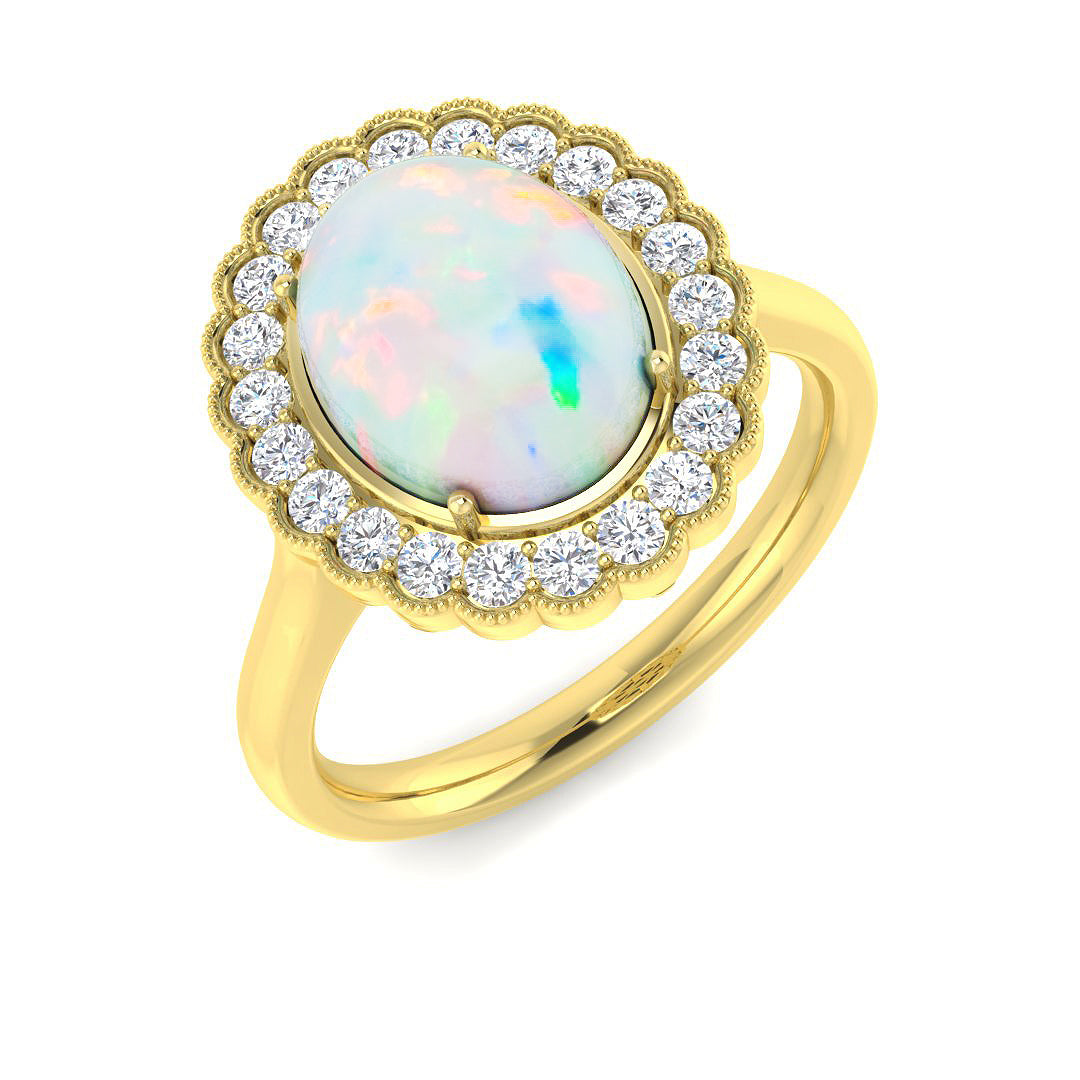 Diamond Regas Opal Ring | 1ct - 2.25ct | Hallmarked Gold & Platinum