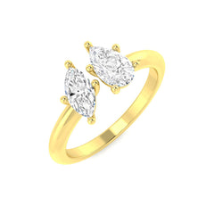 0.90Carat D-E/VS Lab Grown Diamond 2 Stone Wedding Ring 18k Yellow Gold Ready To Ship