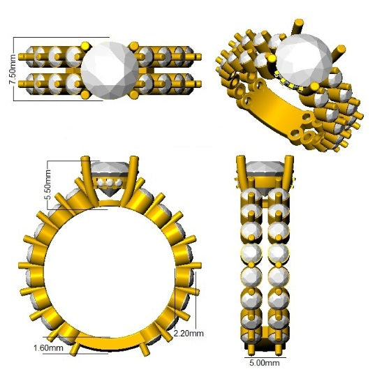 Technical drawing of a mechanical component with yellow and white parts on a white background