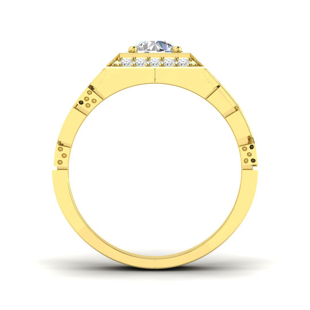 Gold ring with a diamond on a white background