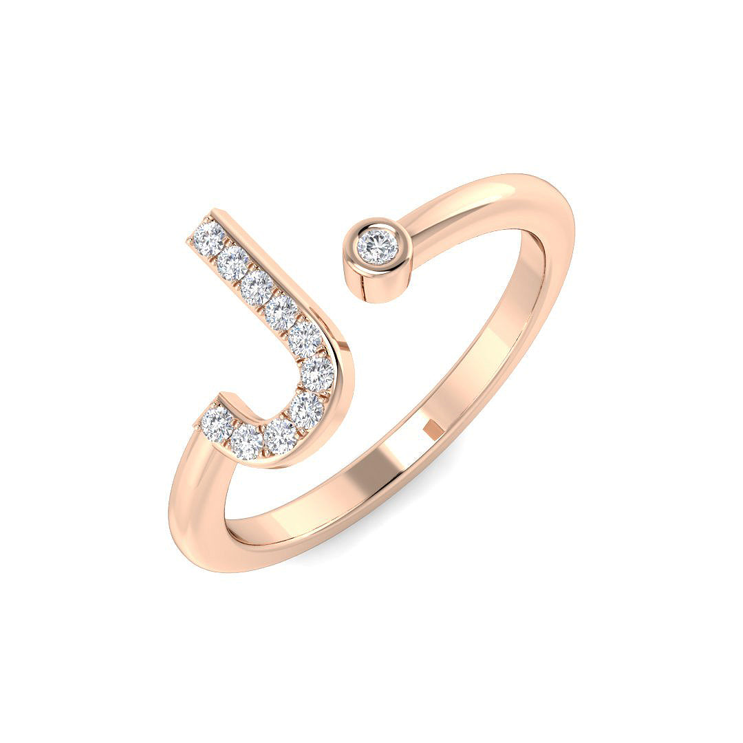 Lab & Natural Diamond J Initial Ring | Round Pave Setting | A-Z