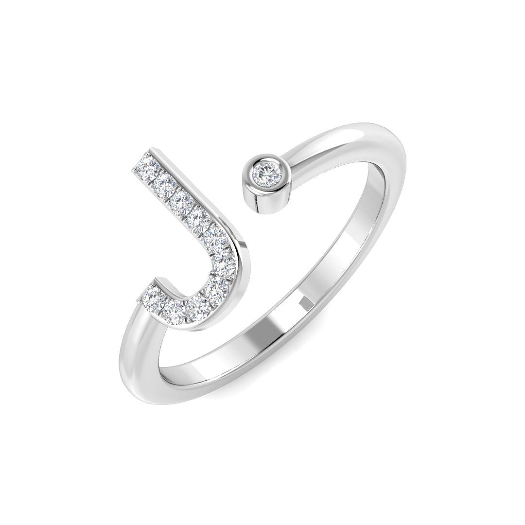 Lab & Natural Diamond J Initial Ring | Round Pave Setting | A-Z