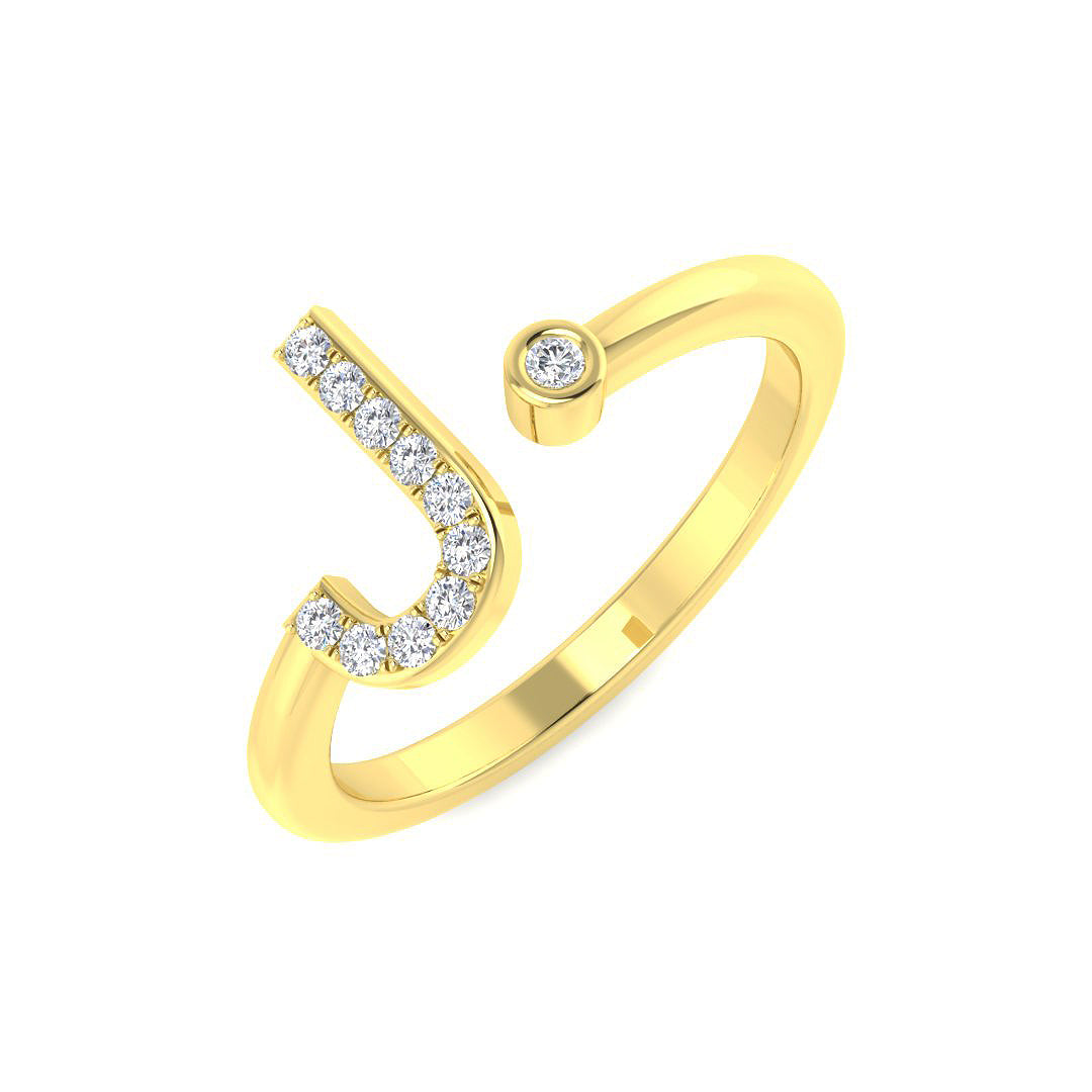 Lab & Natural Diamond J Initial Ring | Round Pave Setting | A-Z