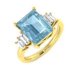 Yellow Gold Emerald Cut Aquamarine Ring with Baguette Diamonds
