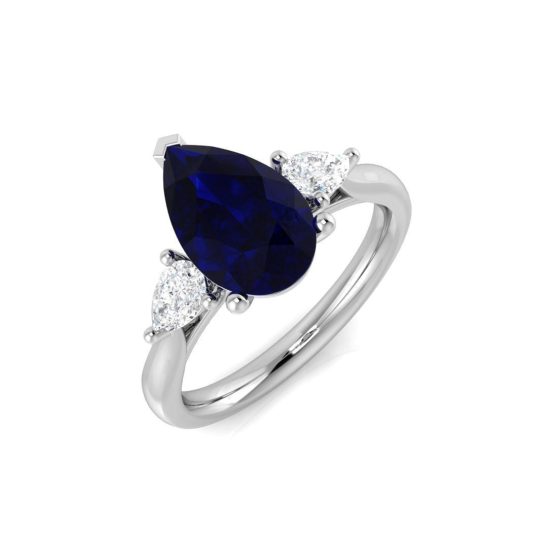 Blue Sapphire Three Stone Ring Pear Cut