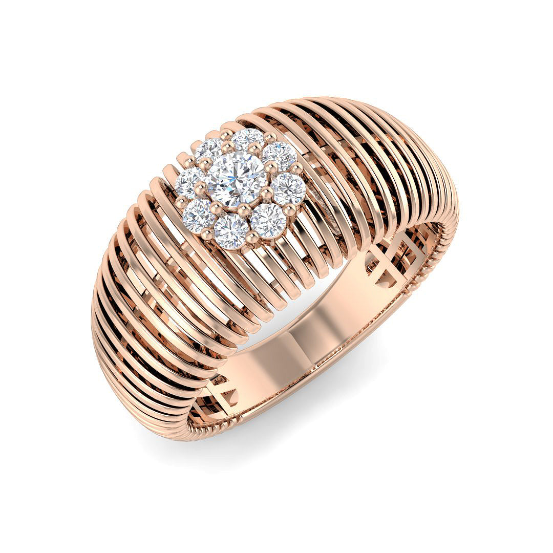 Wide Diamond Band Ring UK | Ribbed Cluster Design