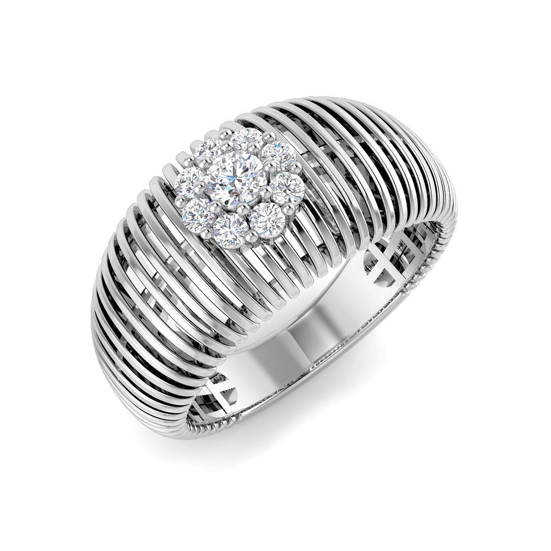 Wide Diamond Band Ring UK | Ribbed Cluster Design