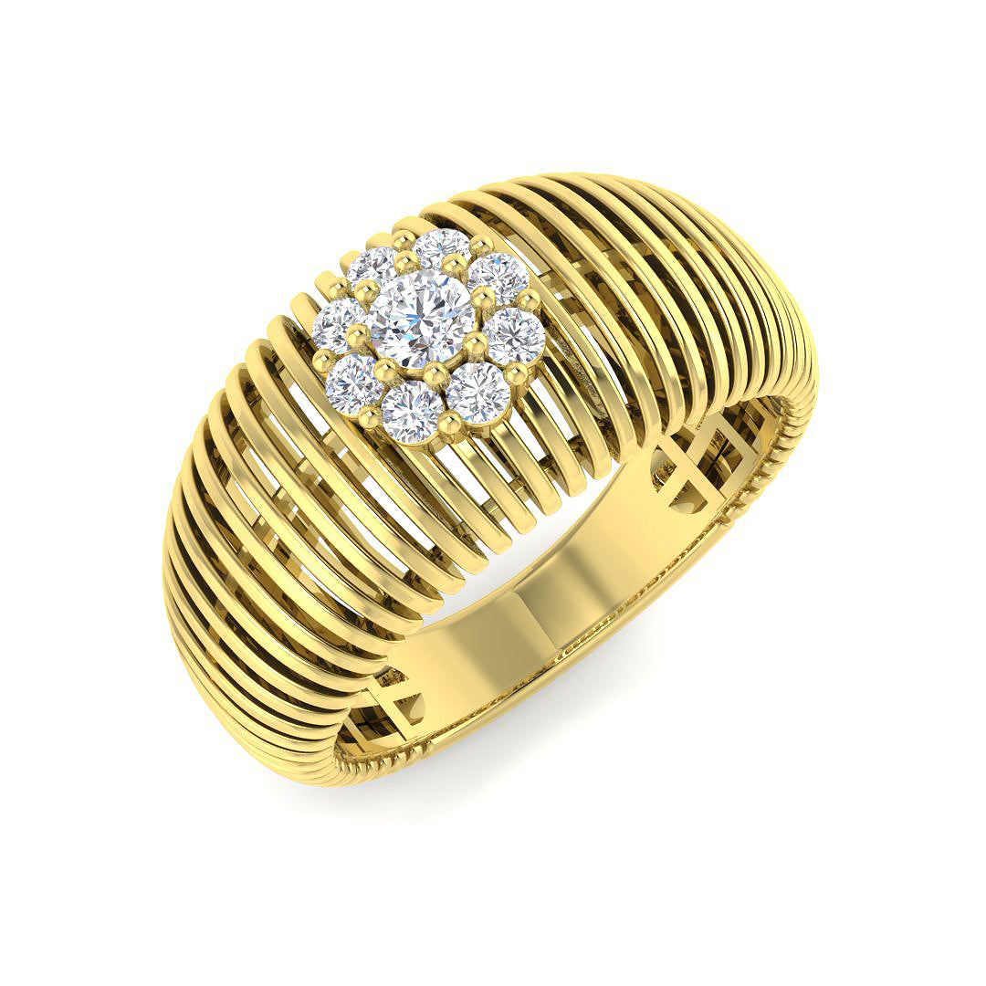 Wide Diamond Band Ring UK | Ribbed Cluster Design