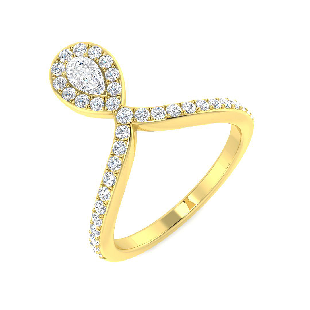 Natural Pear & Round Cut Diamond Halo Engagement Ring