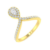 Verlobungsring mit natürlichem Birnen- und Rundschliff-Diamanten und Halo-Fassung