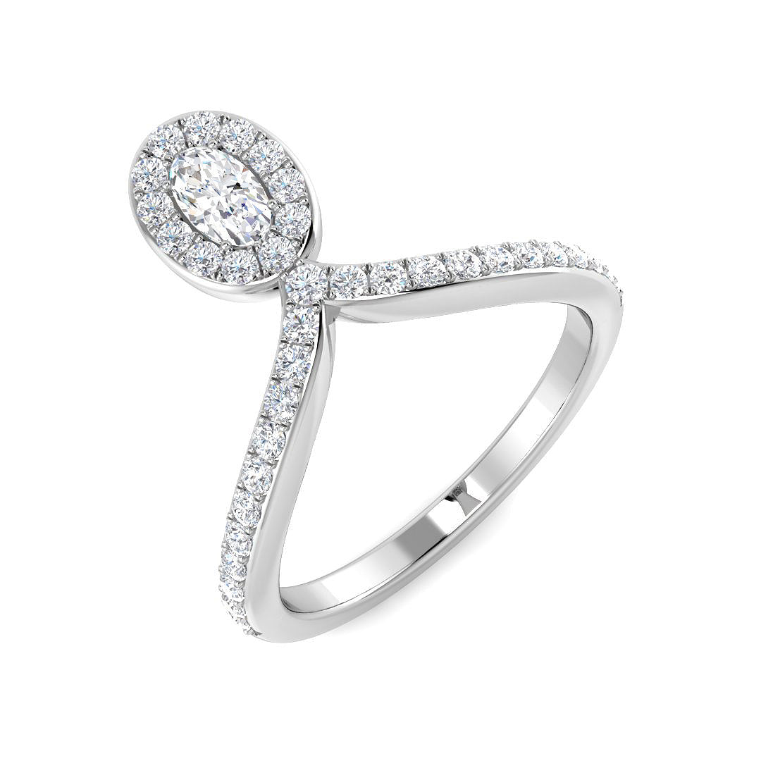 Bague de fiançailles avec halo en diamants naturels de taille ovale et ronde