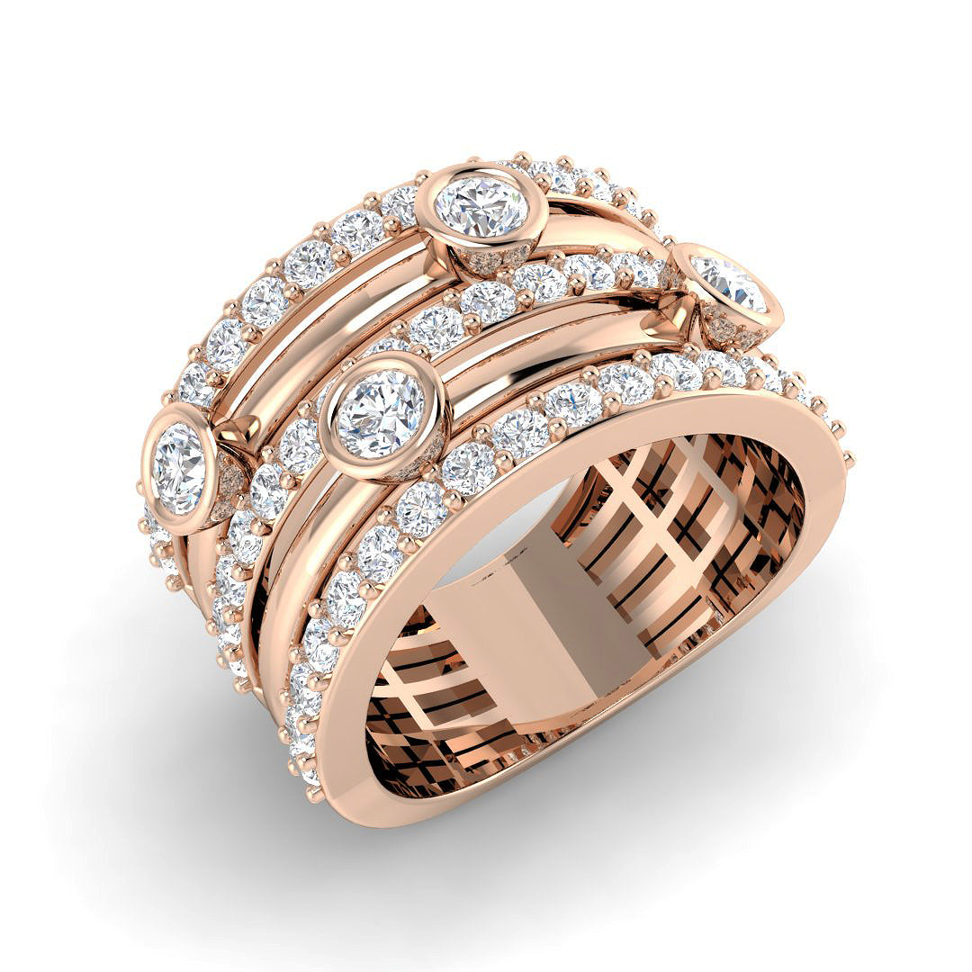 Ring mit im Labor gezüchteten Diamanten in Blasenform und gefassten Reihen – Statement-Ring mit britischem Punzierungszeichen