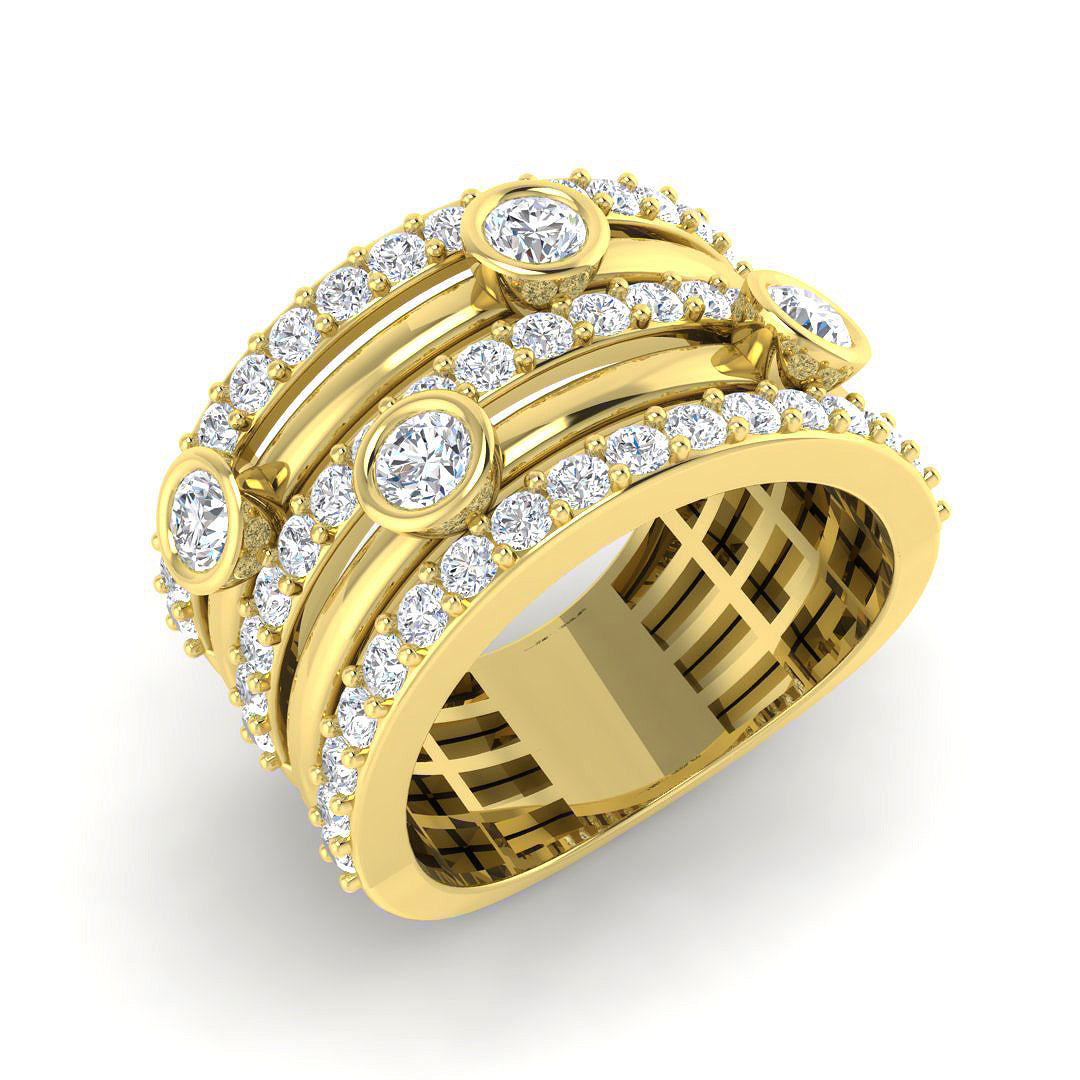 Ring mit im Labor gezüchteten Diamanten in Blasenform und gefassten Reihen – Statement-Ring mit britischem Punzierungszeichen