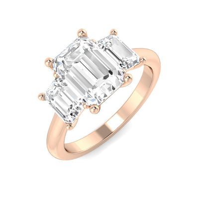 3.00-3.15ct Lab Grown D/VVS Emerald Cut Diamond 3 Stone Ring