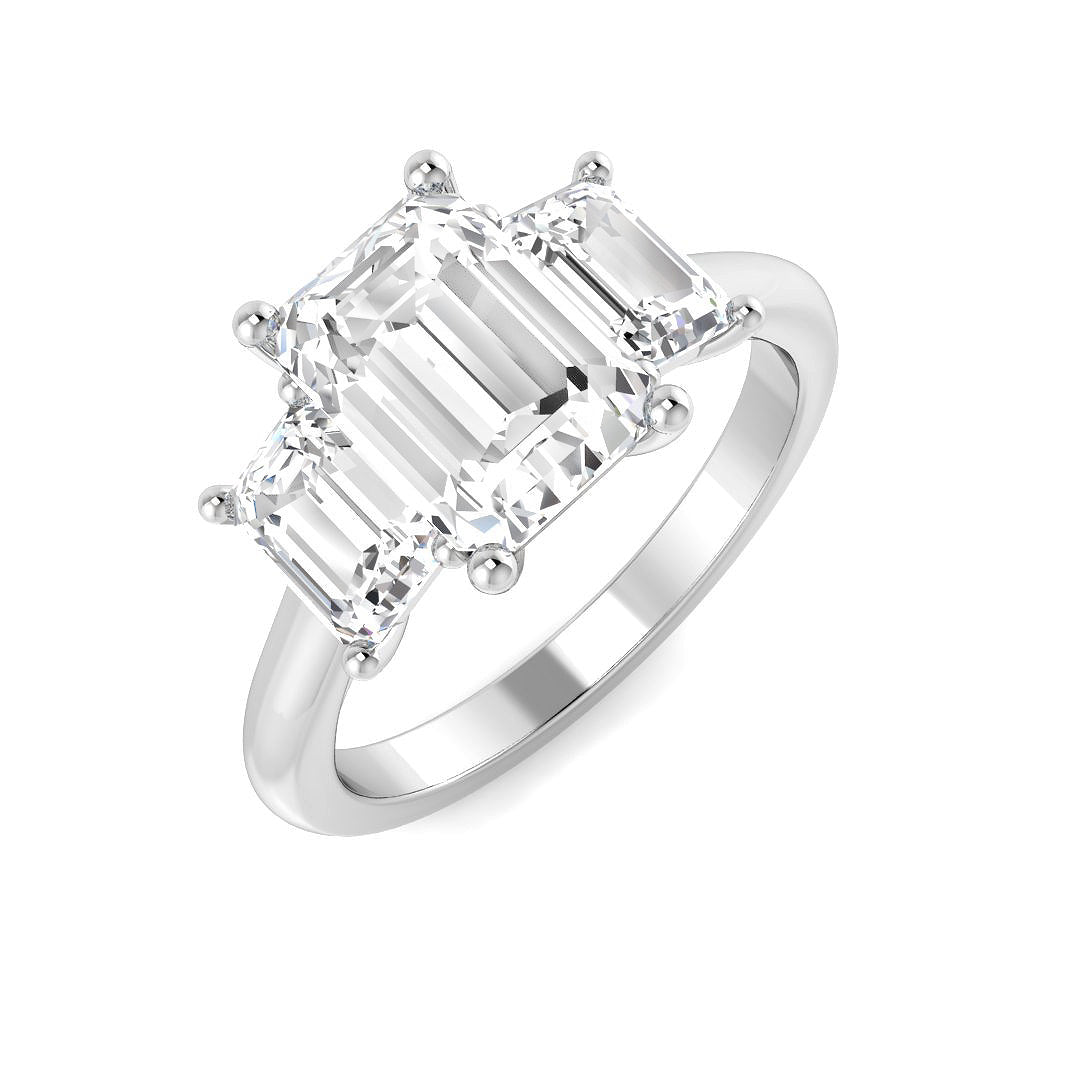 3.00ct Lab Grown D/VVS Emerald Cut Diamond 3 Stone Ring