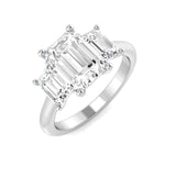 3.00ct Lab Grown D/VVS Emerald Cut Diamond 3 Stone Ring