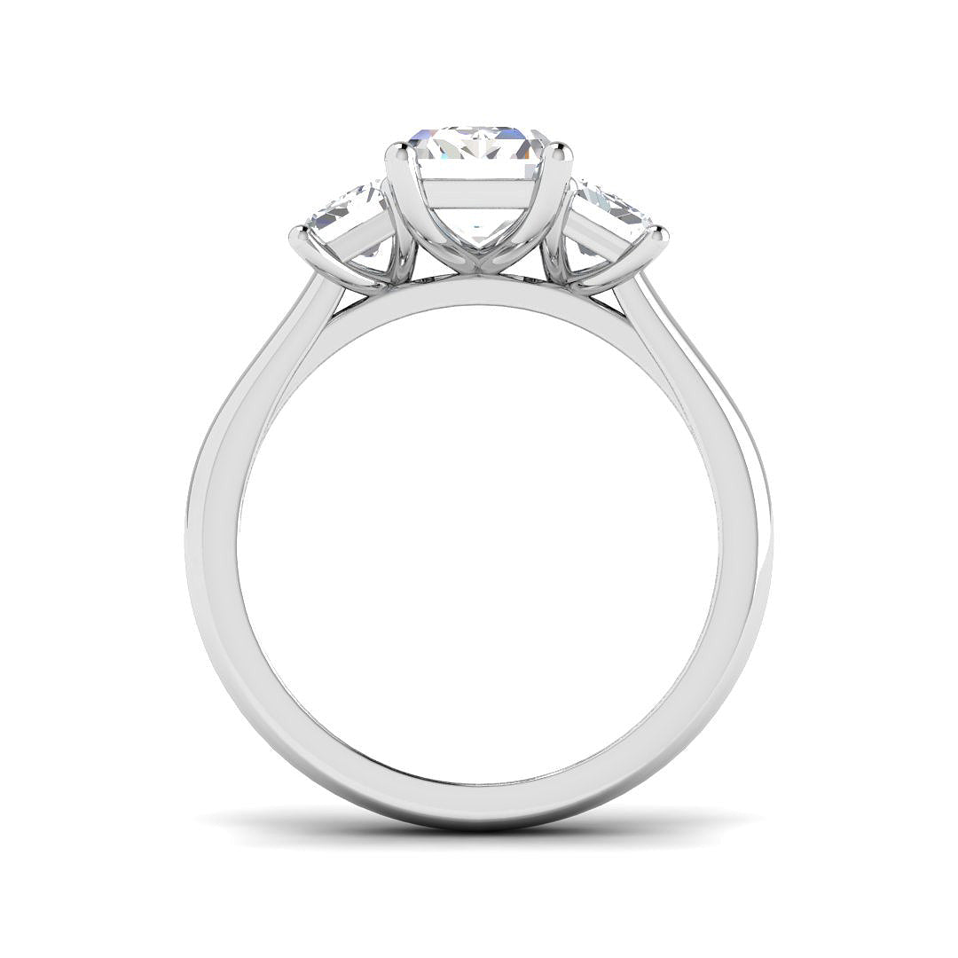 3.00-3.15ct Lab Grown D/VVS Emerald Cut Diamond 3 Stone Ring
