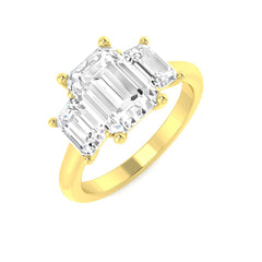 3.00ct Lab Grown D/VVS Emerald Cut Diamond 3 Stone Ring