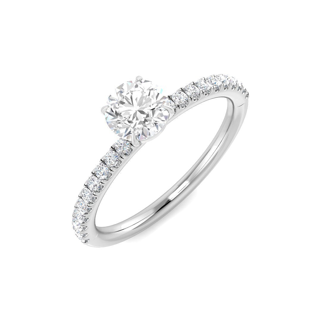 0.70 Ct D-E/VS Lab Grown Diamond Side Stone Ring 18k White Gold Ready To Ship