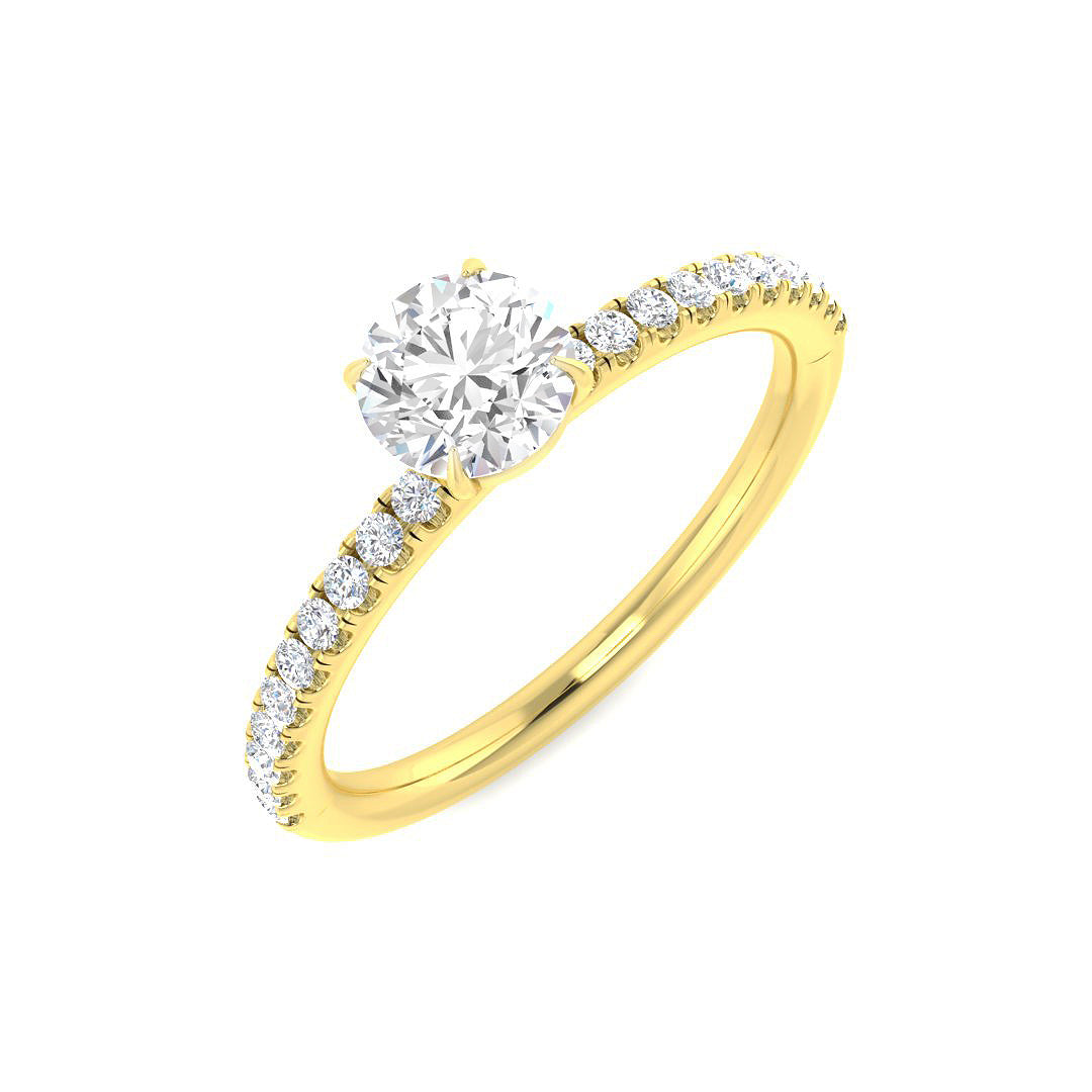 0.70 Ct D-E/VS Lab Grown Diamond Side Stone Ring 18k Yellow Gold Ready To Ship