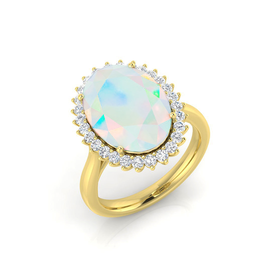 Opal Diamond Halo Ring | Oval Cut | 4ct - 5ct | Hallmarked Gold & Platinum