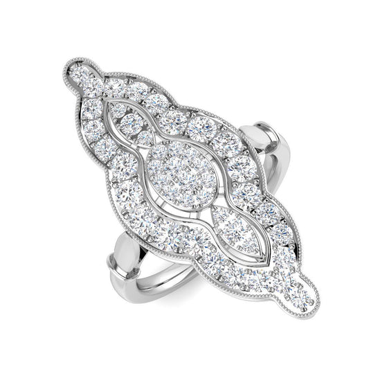 Vintage Elongated Cluster Diamond Ring 1.25ct | Round Diamond Halo | UK Hallmarked