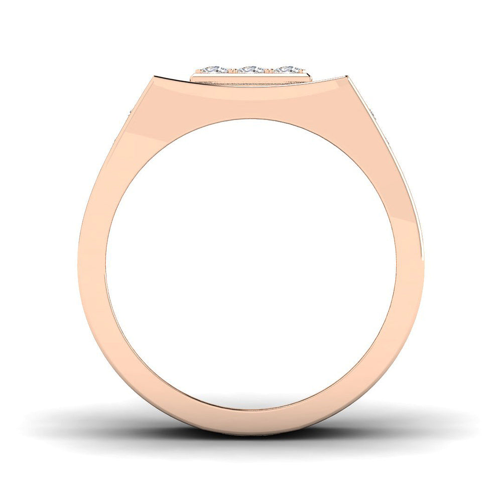 Rose gold ring with a small gemstone on a white background