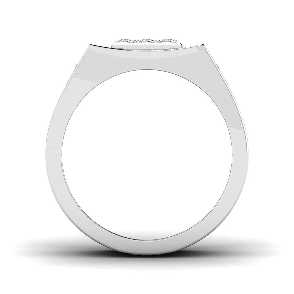 Silver ring with a diamond on a white background