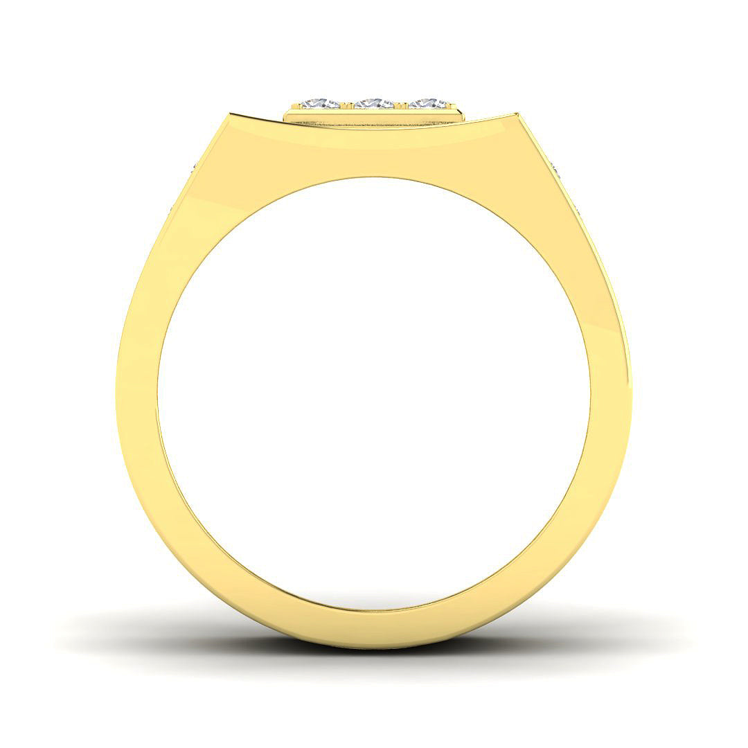 Gold ring with a small gemstone on a white background