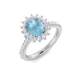 Oval Cut Aquamarine Ring with Diamond Cluster Halo in White Gold