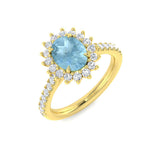Yellow Gold Oval Cut Aquamarine Ring with Diamond Halo