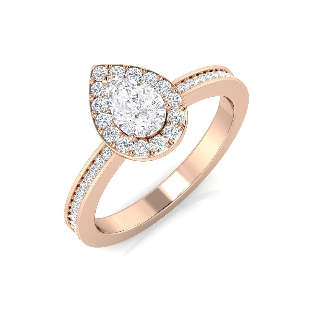 Natural Pear & Round Cut Diamond Halo Ring
