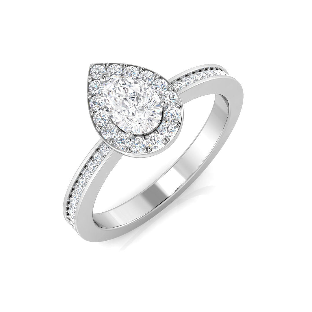 Halo-Ring mit natürlichem Birnen- und Rundschliff-Diamanten