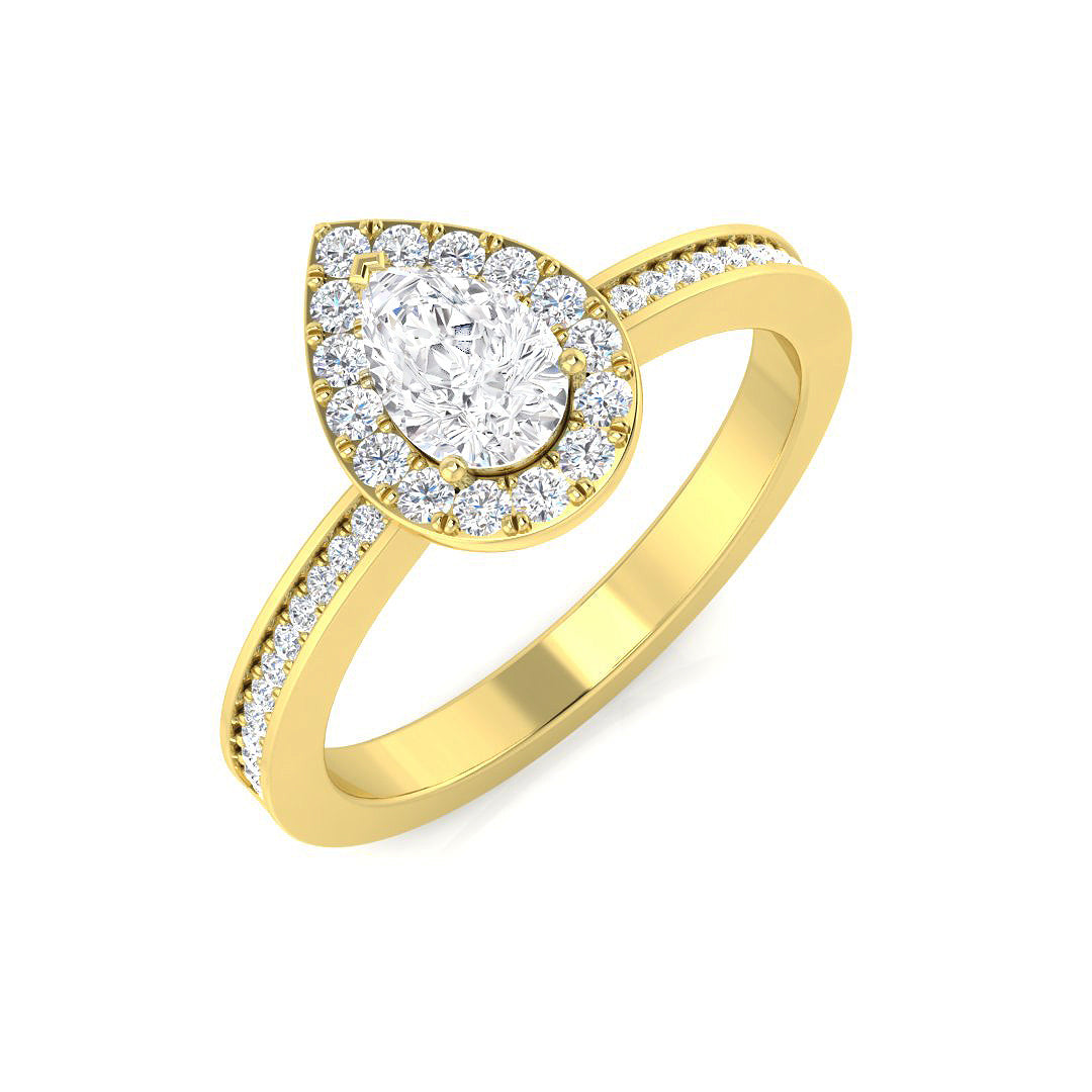 Natural Pear & Round Cut Diamond Halo Ring