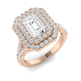 Lab Grown Round & Emerald Cut Diamond Halo Engagement Rose Gold Ring 