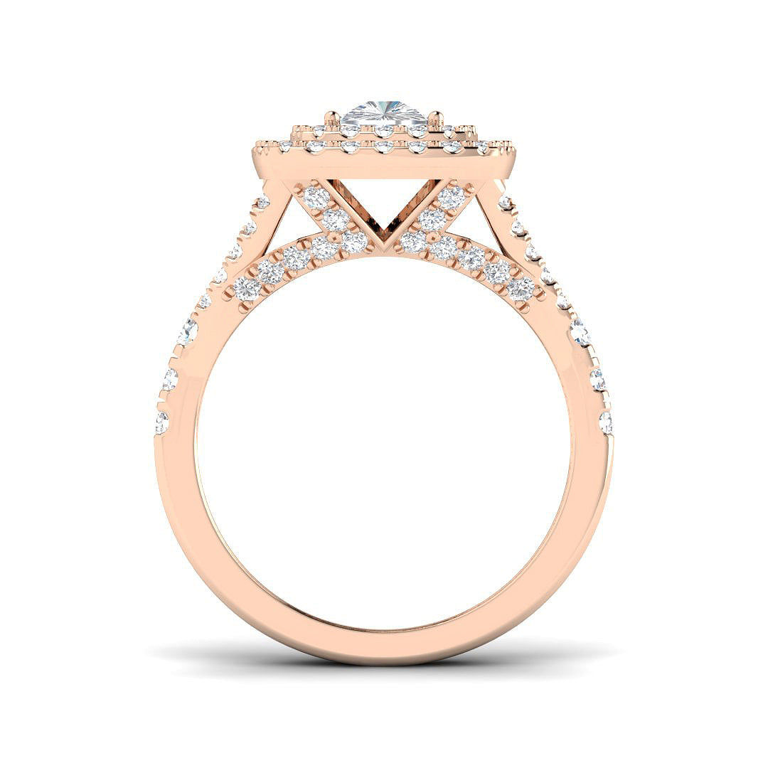 Lab Grown Cushion & Round Cut Diamond Halo Engagement Ring