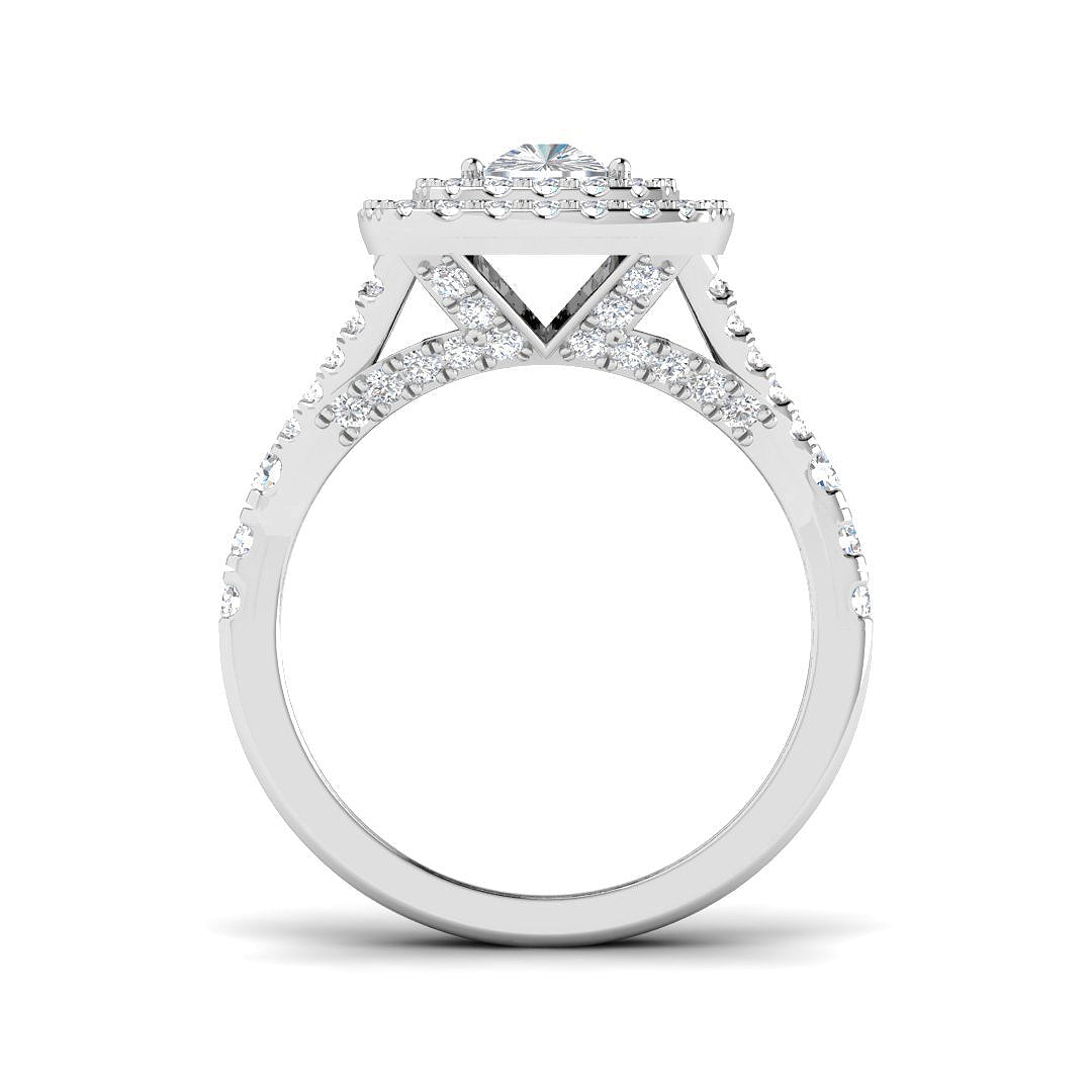 Lab Grown Cushion & Round Cut Diamond Halo Engagement Ring