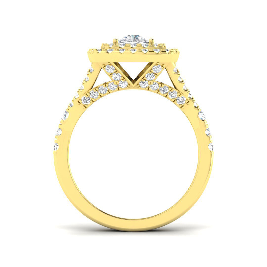Lab Grown Cushion & Round Cut Diamond Halo Engagement Ring