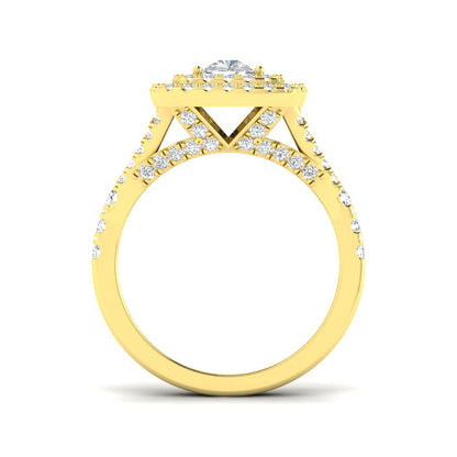 Lab Grown Cushion & Round Cut Diamond Halo Engagement Ring