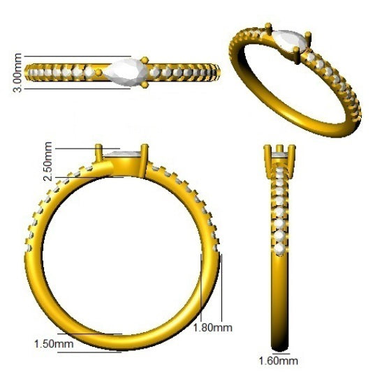 Pear Shaped Diamond Solitaire Engagement Ring with Side Diamonds in White Gold