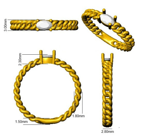 Oval Diamond Solitaire Chain Ring in White Gold – Contemporary Statement Design