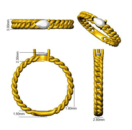 Pear Shaped Diamond Solitaire Ring in White Gold | Elegant Chain Design