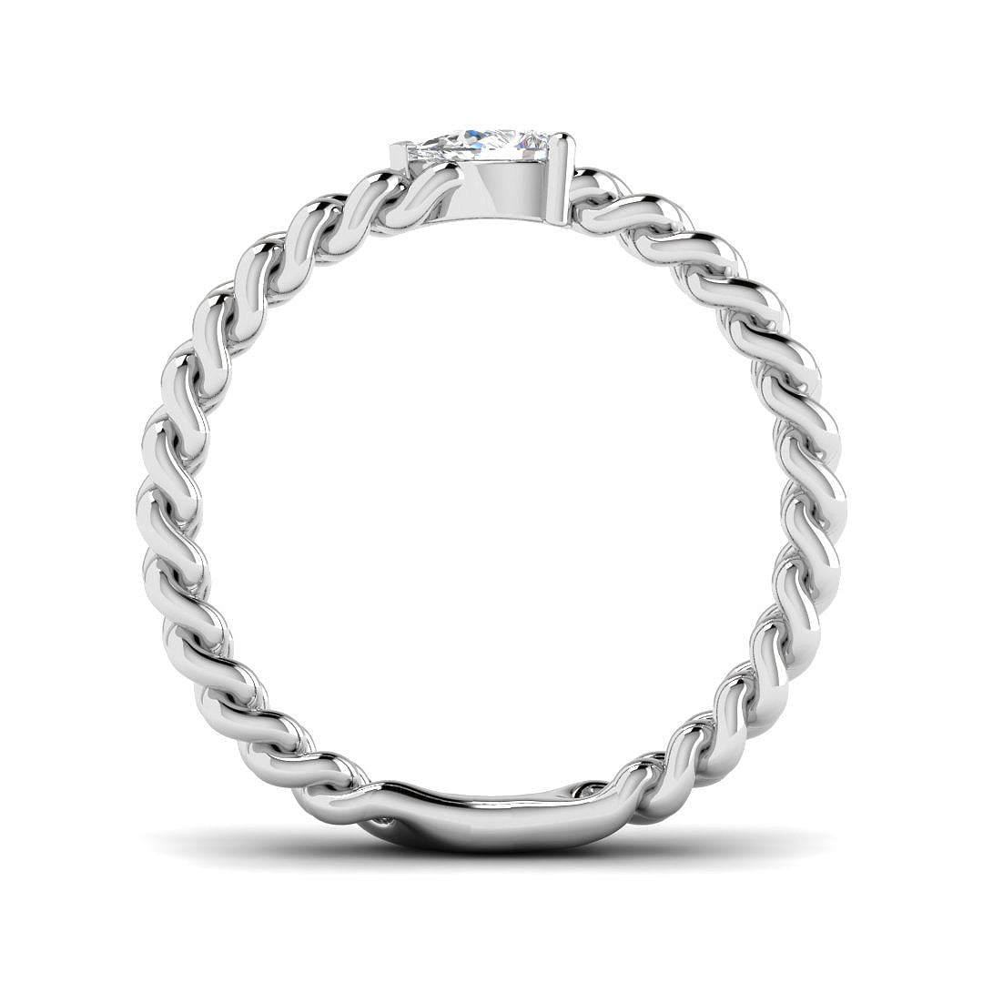 Pear Shaped Diamond Solitaire Ring in White Gold | Elegant Chain Design