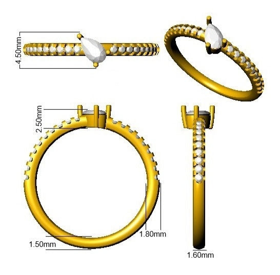 Pear Cut Diamond Solitaire Engagement Ring with Side Diamonds