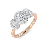 Three Stone Oval Halo Diamond Ring | Elegant Design| 0.33ct - 1.25ct