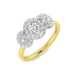Three Stone Oval Halo Diamond Ring | Elegant Design| 0.33ct - 1.25ct