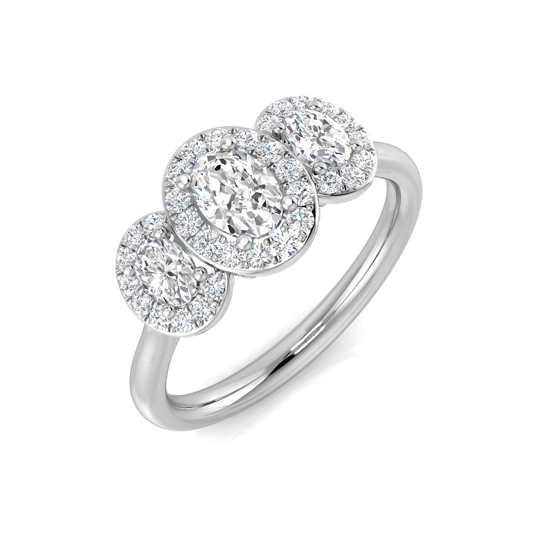 Three Stone Oval Halo Diamond Ring | Elegant Design| 0.33ct - 1.25ct
