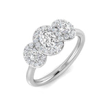 Three Stone Oval Halo Diamond Ring | Elegant Design| 0.33ct - 1.25ct