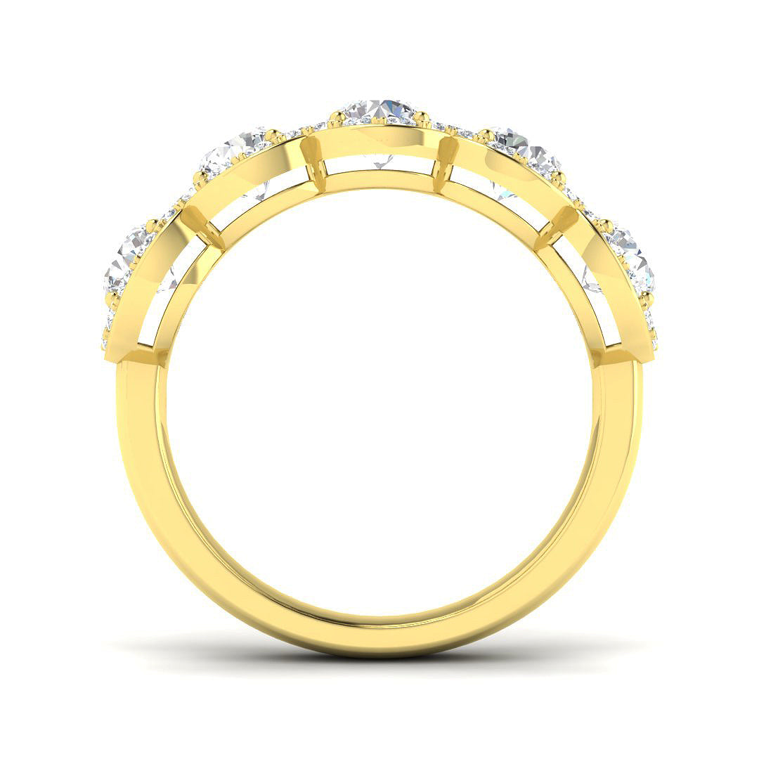 Natural Round Cut Diamond Five Stone Halo Ring