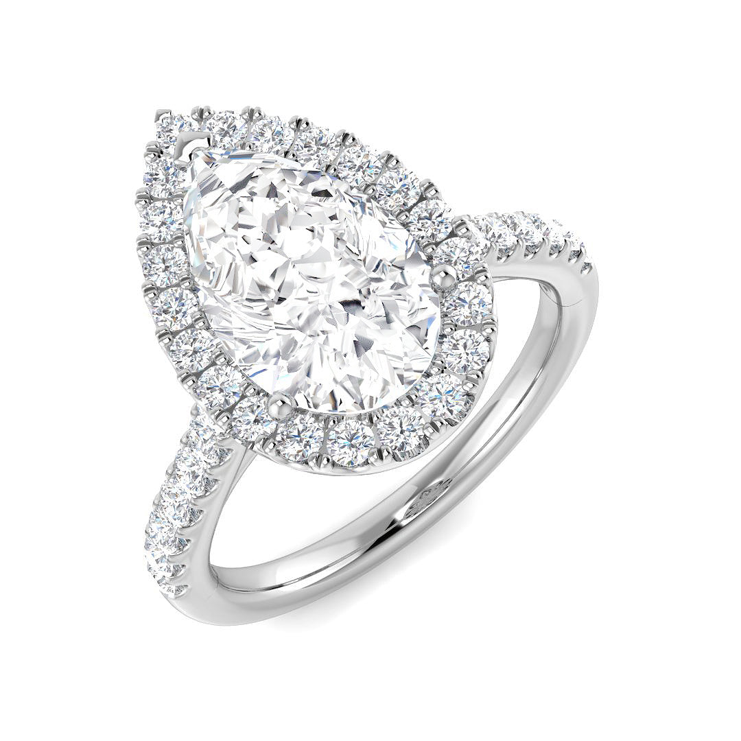 Natural Pear & Round Cut Diamond Pav Set Halo Ring